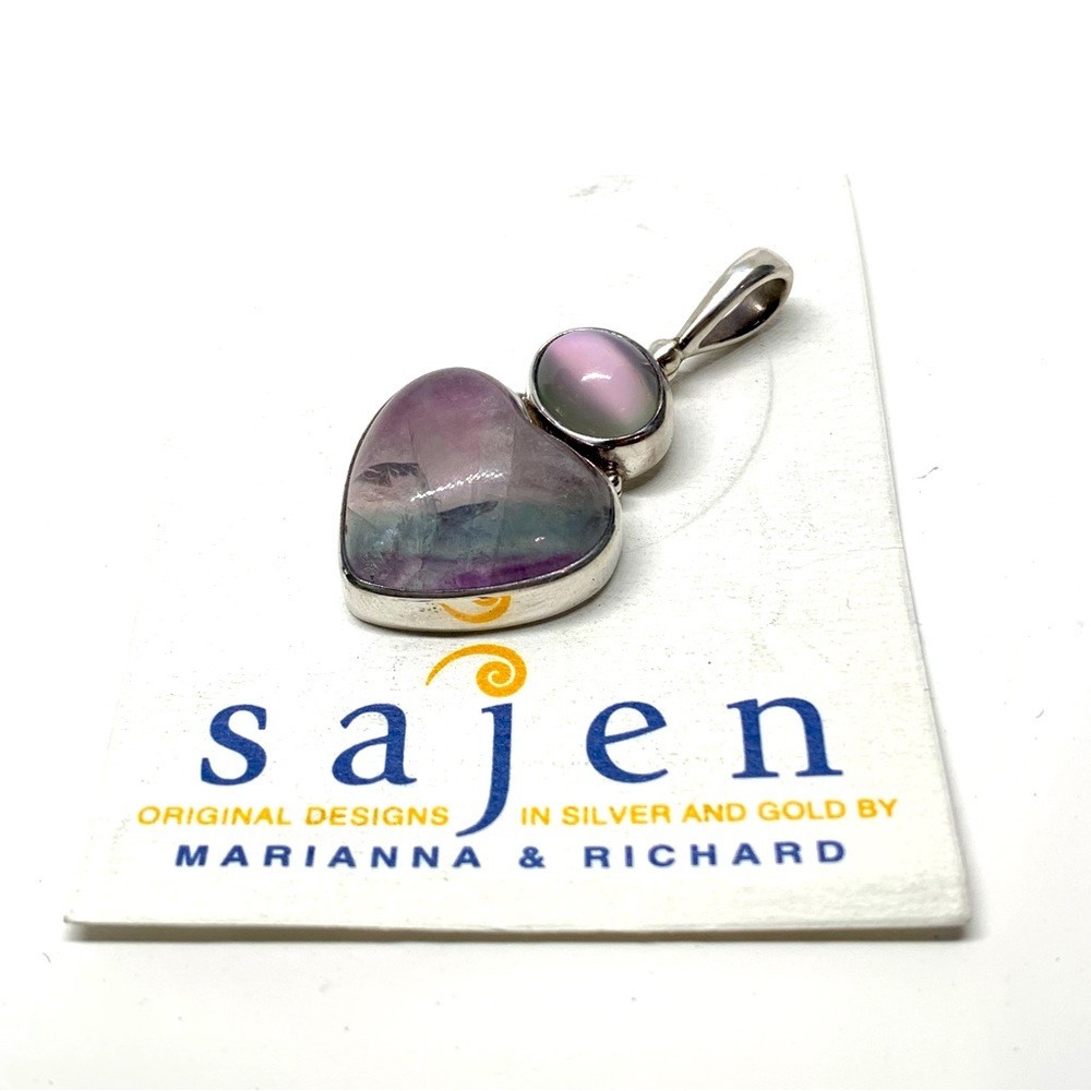 Sajen Pink & Purple Heart Pendant in Silver
